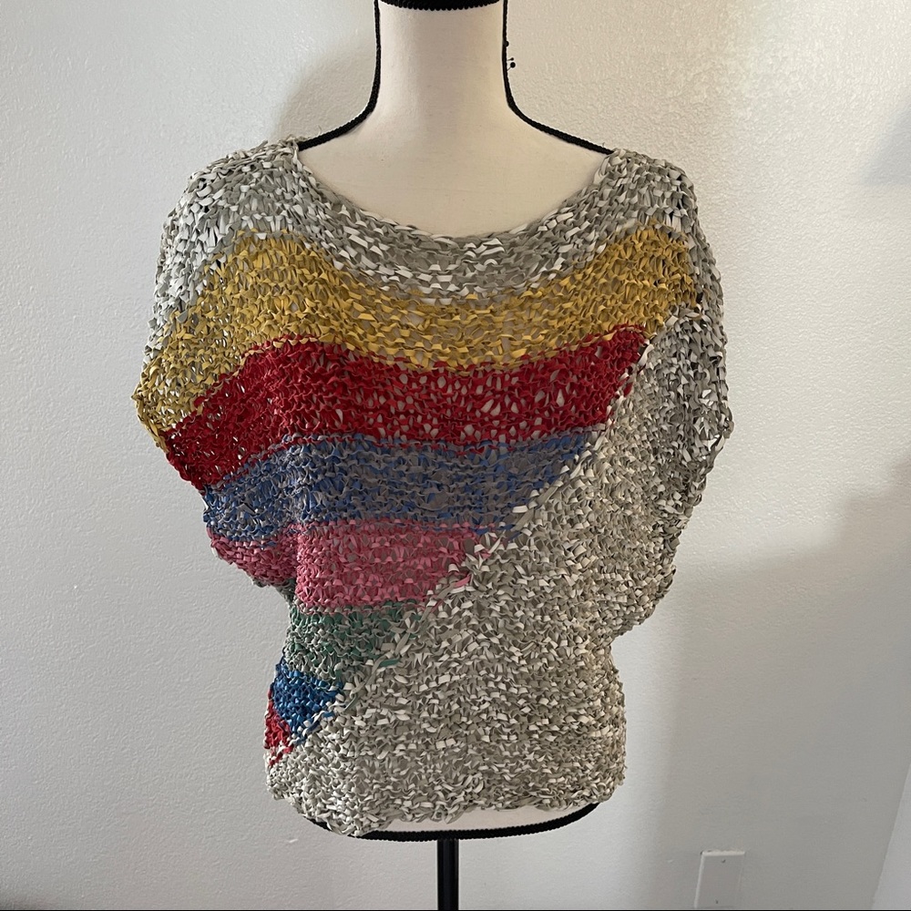 One of a Kind Vintage Genuine Leather Handmade Crocheted Top